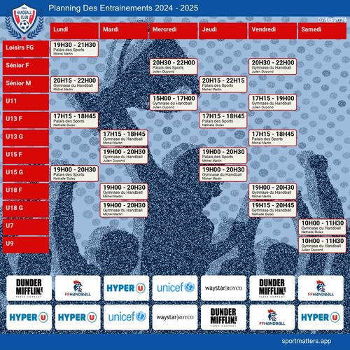 Planning des entraînements
